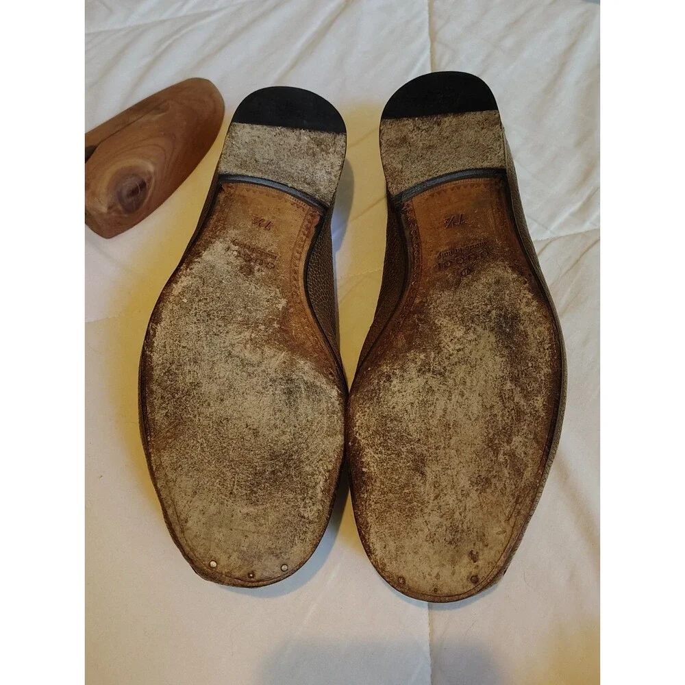 Gucci 1953 Brown Pebbled Leather Horsebit Loafers 8.5 + Cedar Shoe Trees